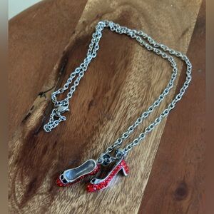 WICKED Red and Silver Crystal High Heel Pendant Necklace